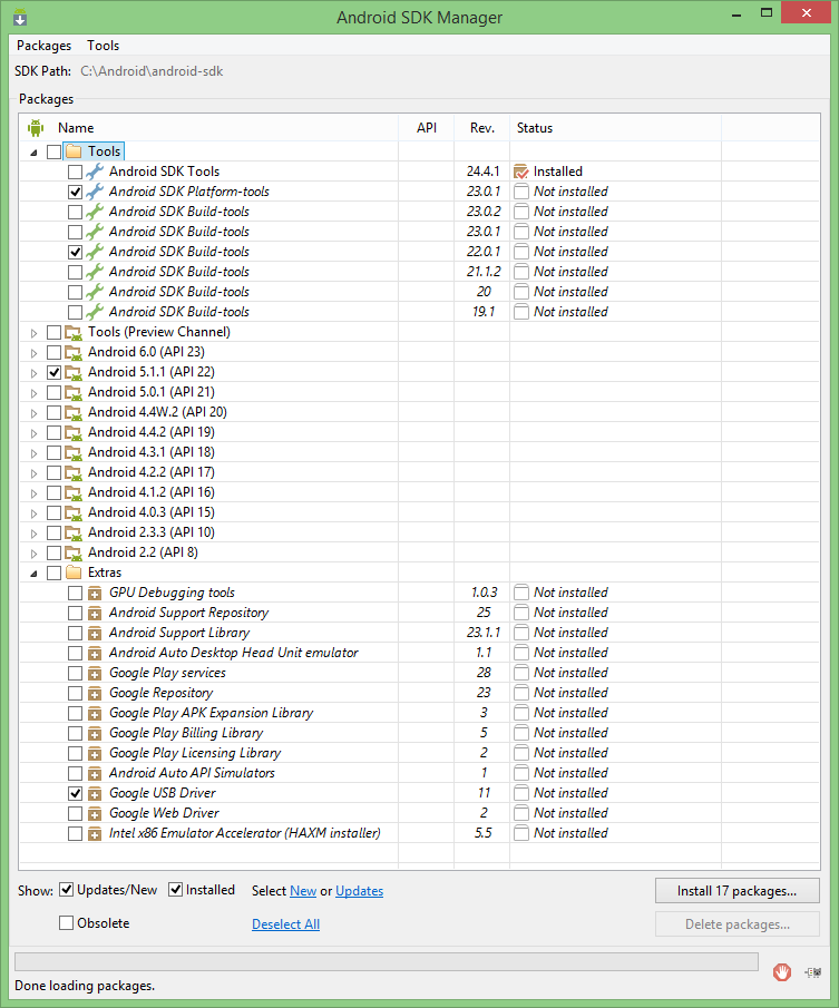 Android SDK Manager Panel